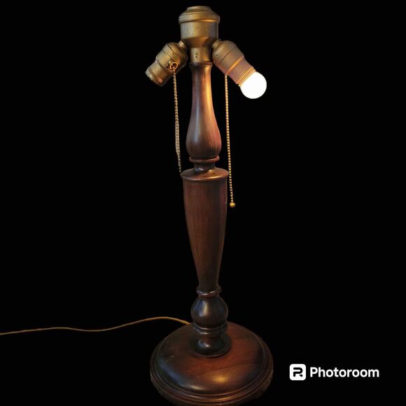 Mid 20th Century 23" Wooden and Brass Lamp - Picture 3 of 10